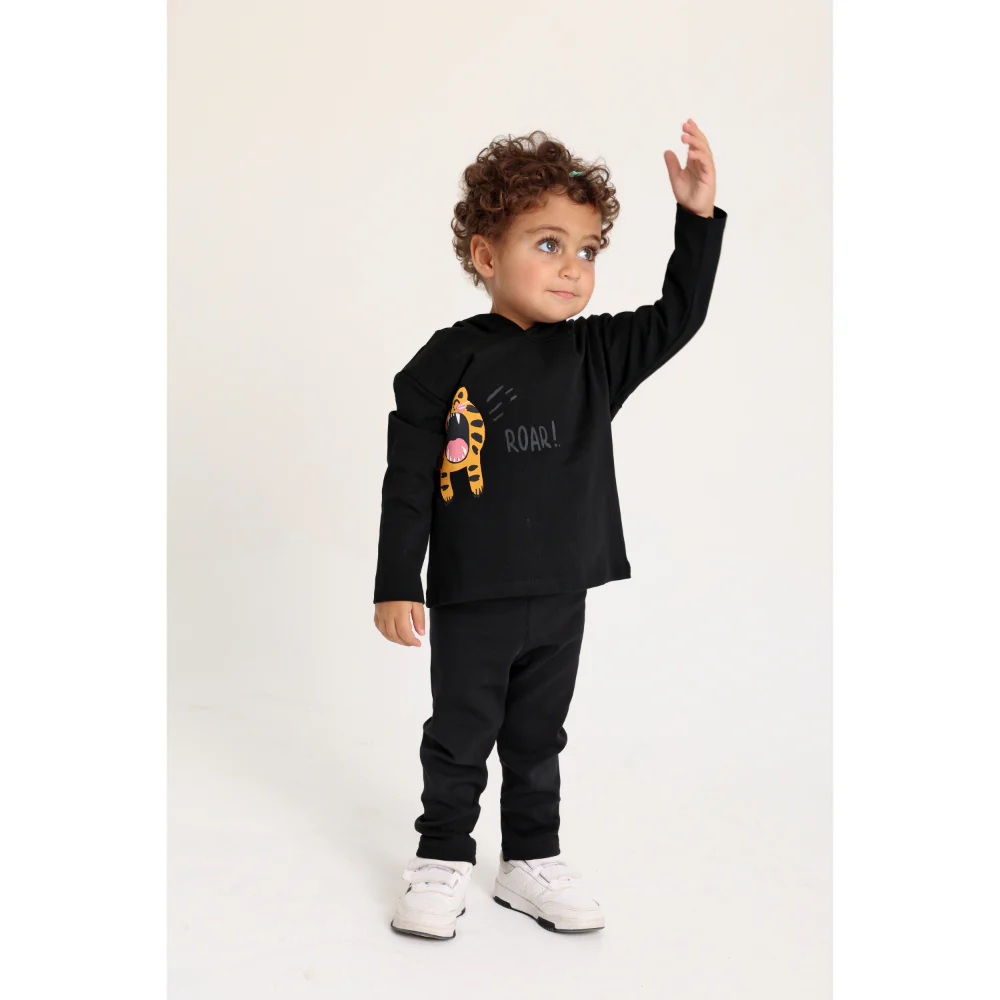 Baby Boys Cotton Hooded T-Shirt – Black with Little Tiger Print - Image 5