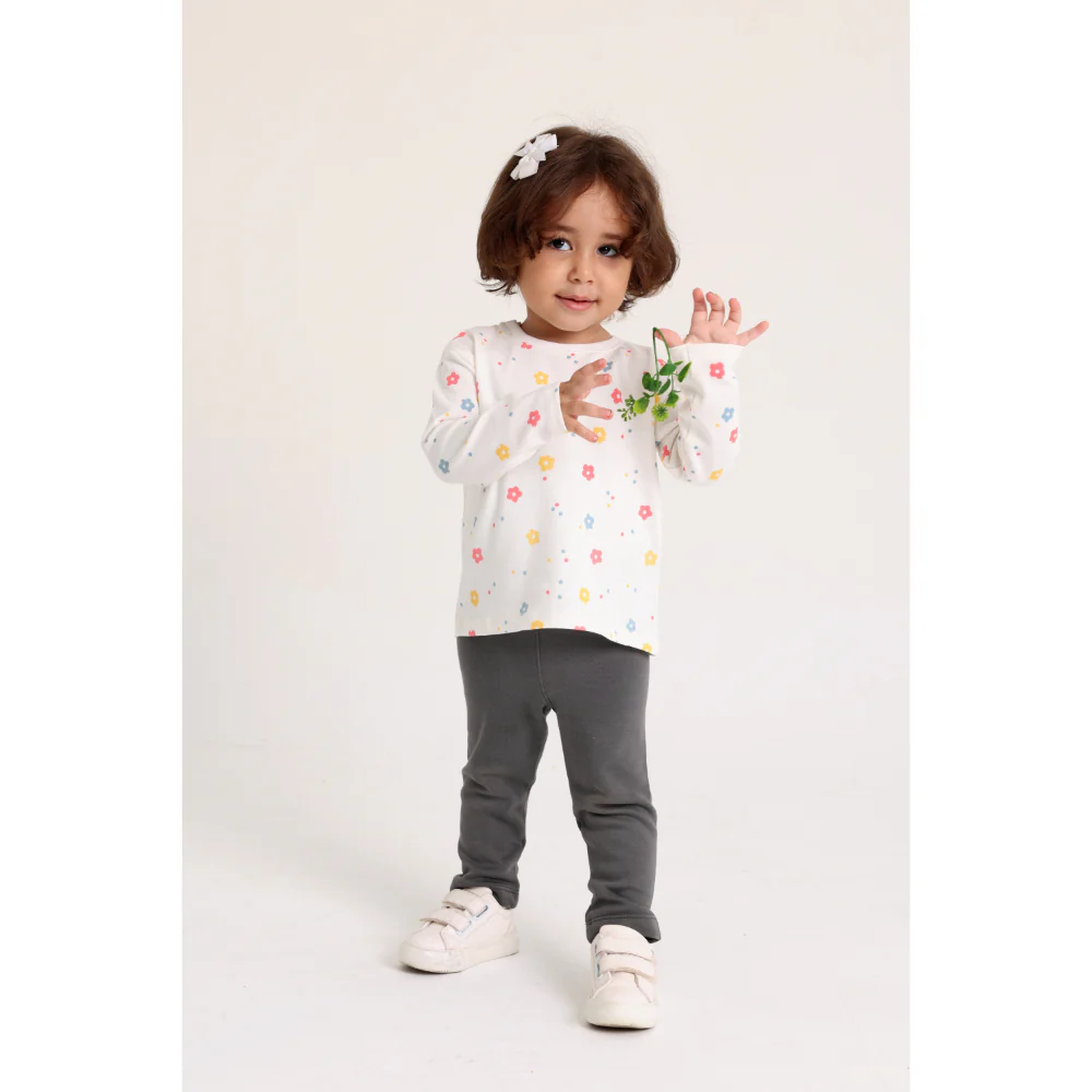Baby Girls Cotton T-Shirt – Off-White with Flowers Print - Image 10