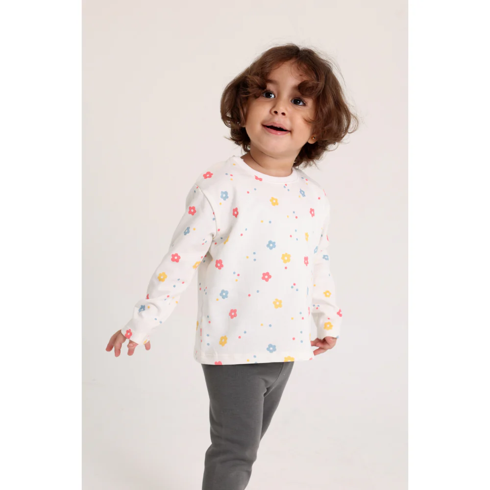 Baby Girls Cotton T-Shirt – Off-White with Flowers Print - Image 12