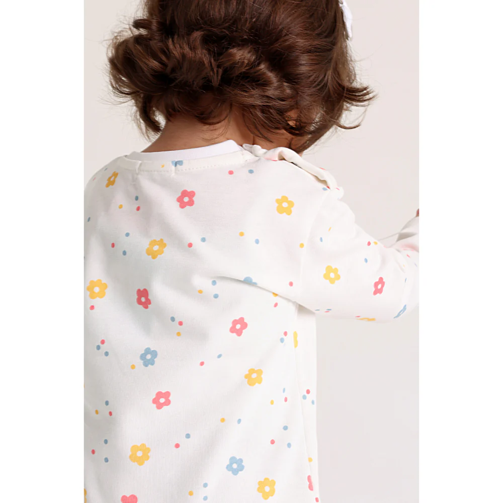 Baby Girls Cotton T-Shirt – Off-White with Flowers Print - Image 2