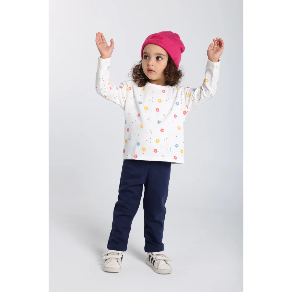 Baby Girls Cotton T-Shirt – Off-White with Flowers Print - Image 4