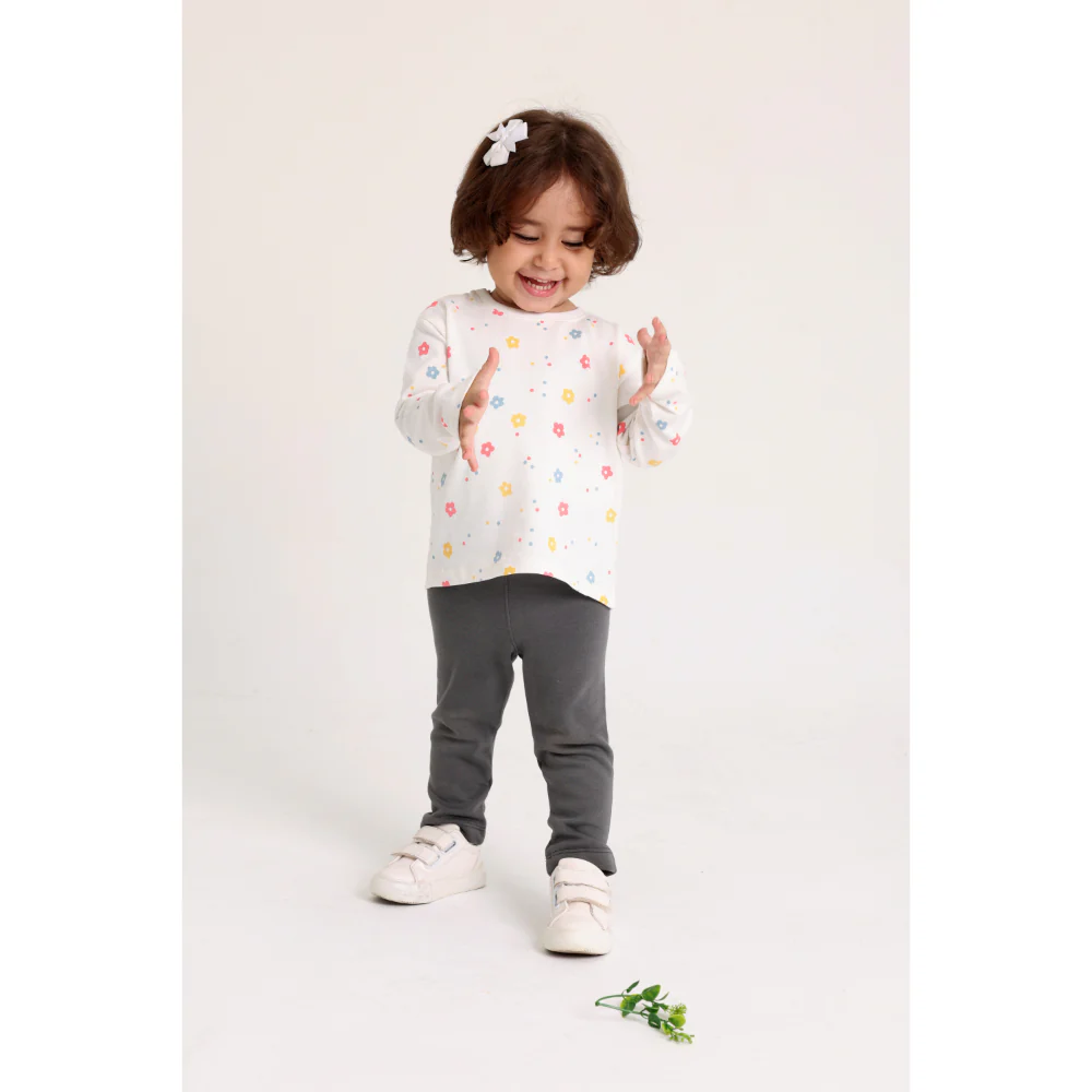 Baby Girls Cotton T-Shirt – Off-White with Flowers Print - Image 5