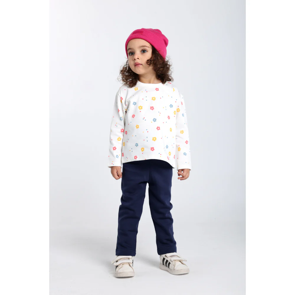 Baby Girls Cotton T-Shirt – Off-White with Flowers Print - Image 7