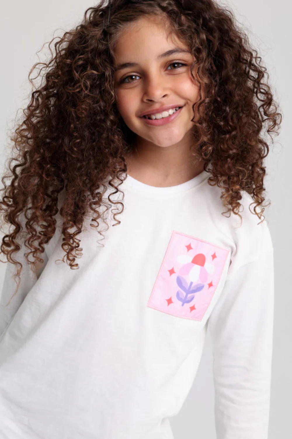Girls Cotton T-Shirt – Off-White with Flower Print - Image 3