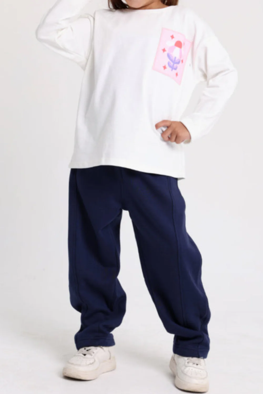 Girls Cotton T-Shirt – Off-White with Flower Print - Image 5
