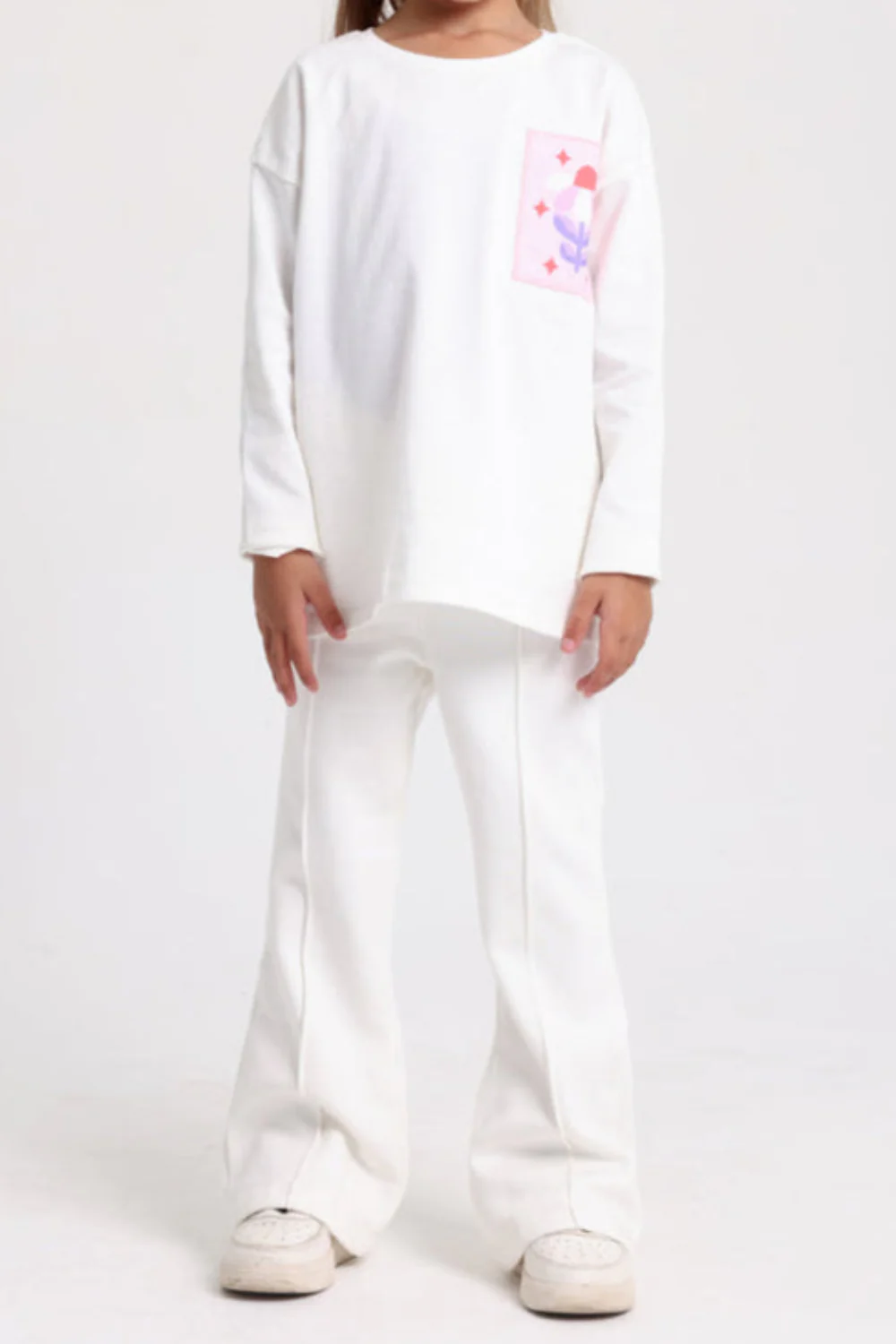 Girls Cotton T-Shirt – Off-White with Flower Print - Image 6