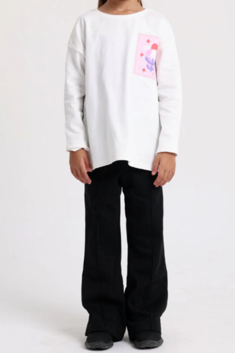 Girls Cotton T-Shirt – Off-White with Flower Print - Image 7
