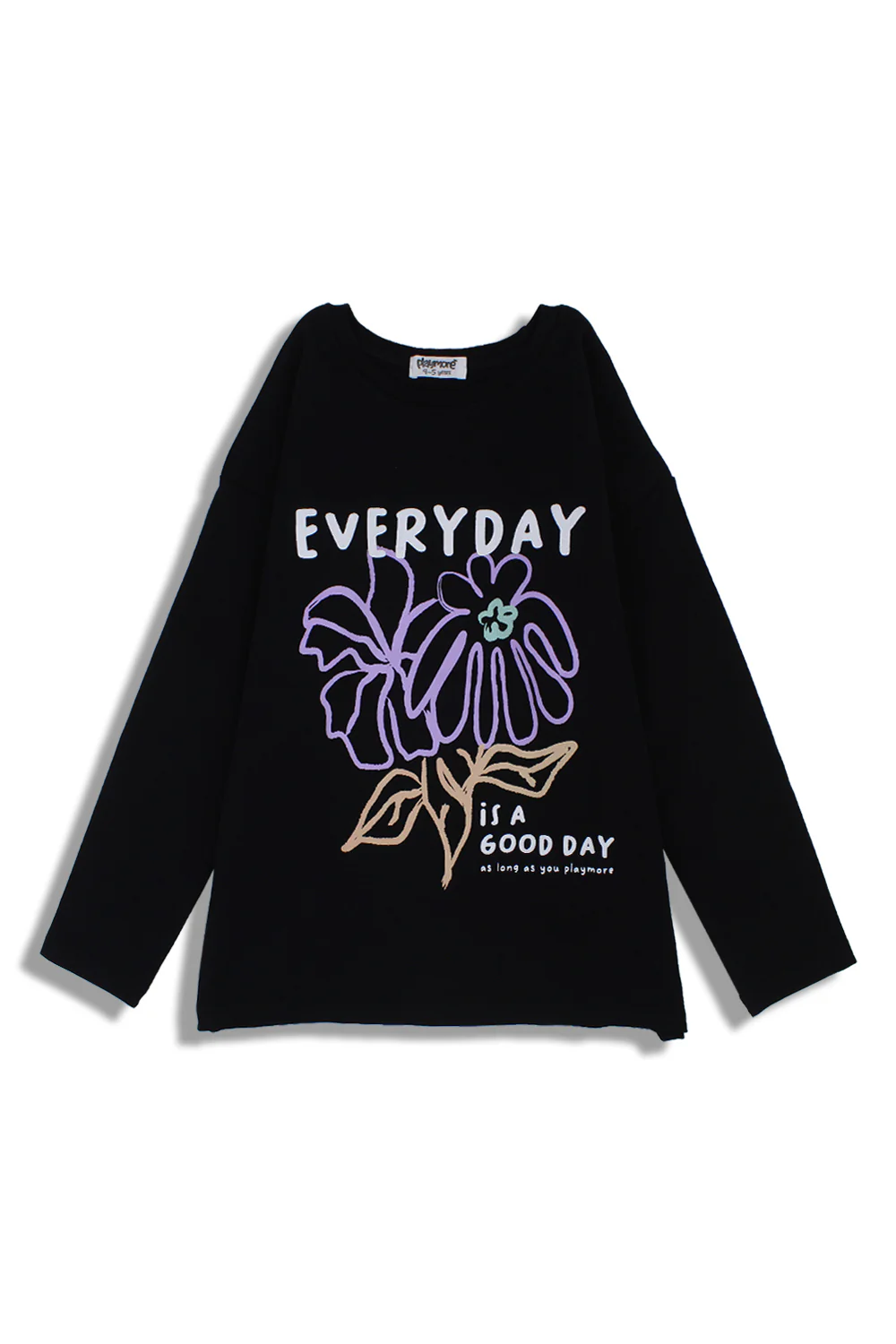 Girls Cotton T-shirt Black with "Everyday is a Good Day" Flower Print - Image 4