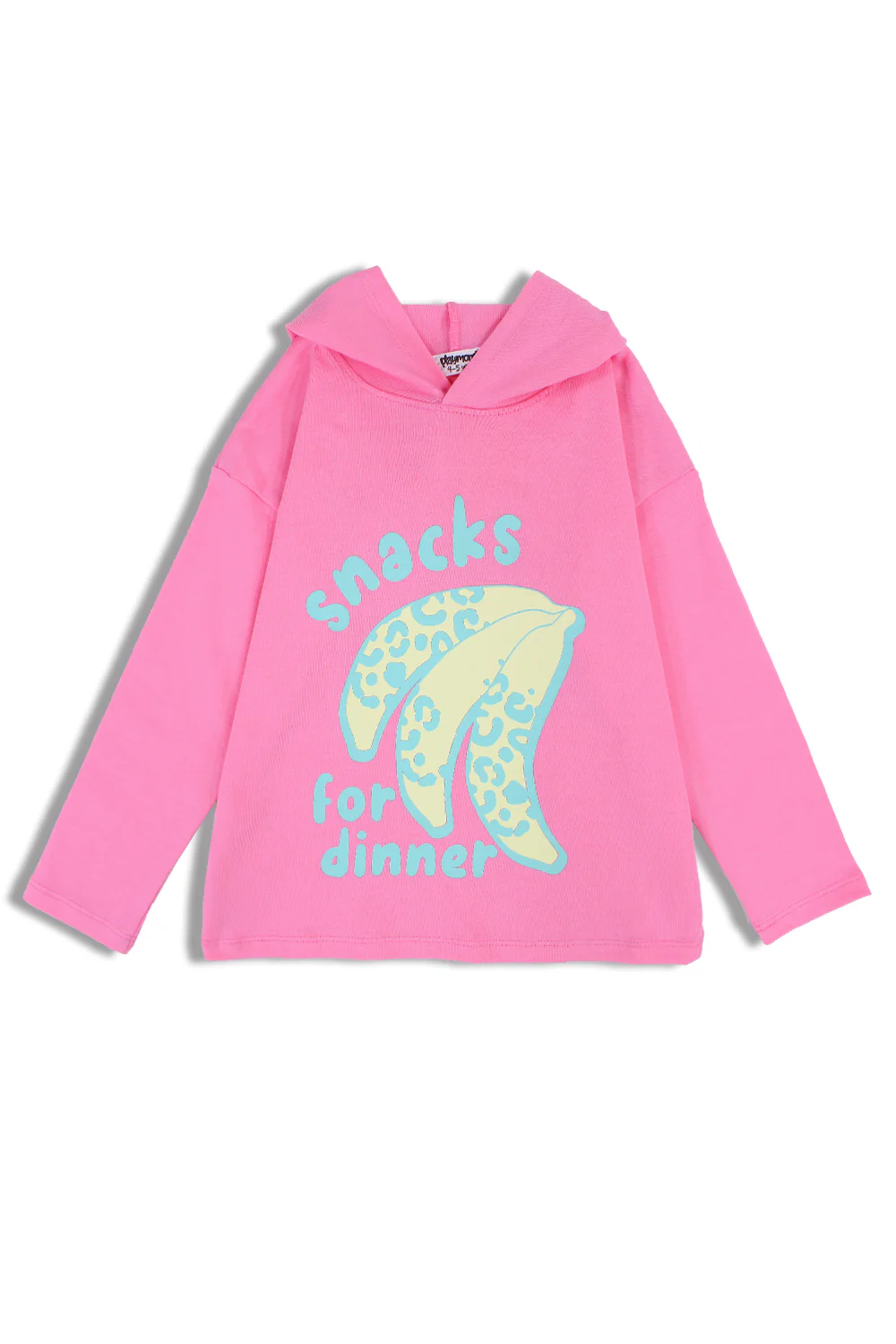 Girls Cotton Hoodie – Pink with "Snacks for Dinner" Bananas Print - Image 4