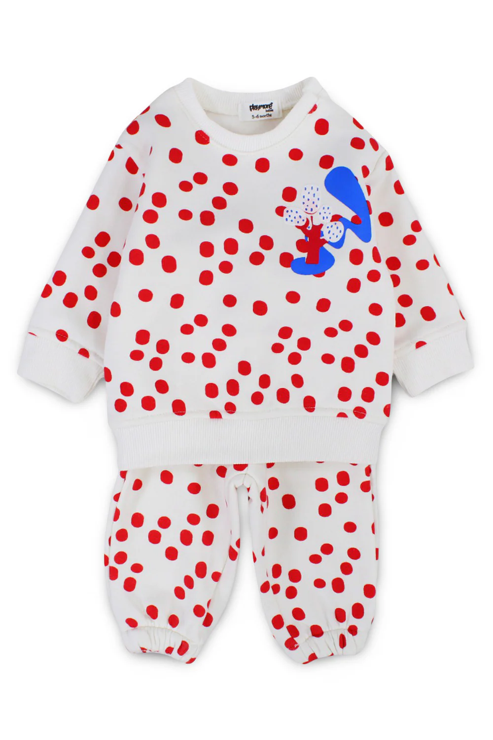 Baby Girls Cotton 2-Piece Outfit Set – Off-White with Red Polka Dots - Image 5