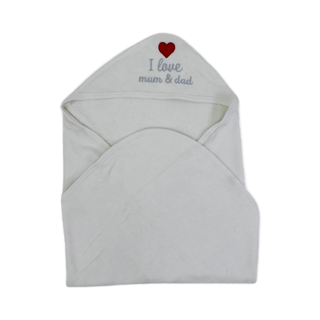 Cotton Baby Hooded Towel – "I Love Mum & Dad" Embroidery