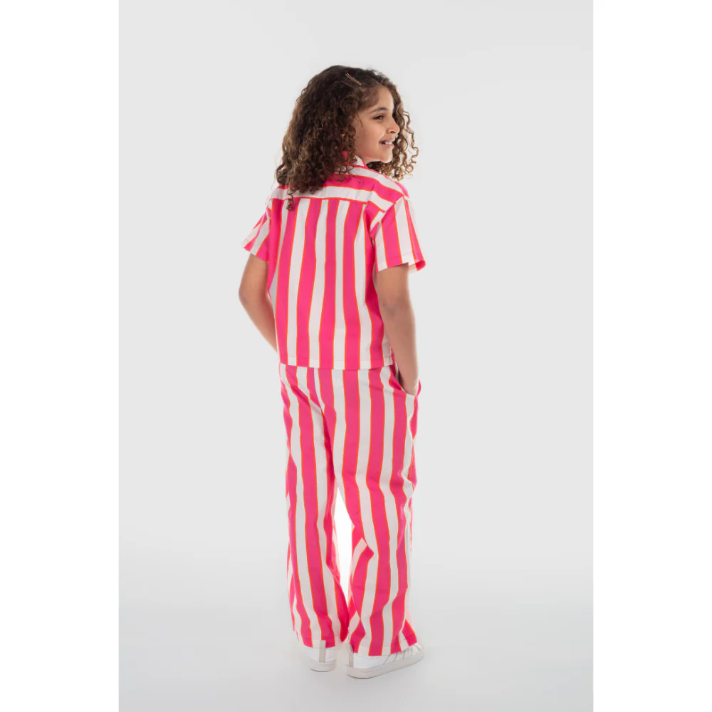 Girls Cotton Shirt – Fuchsia & Off-White - Image 3