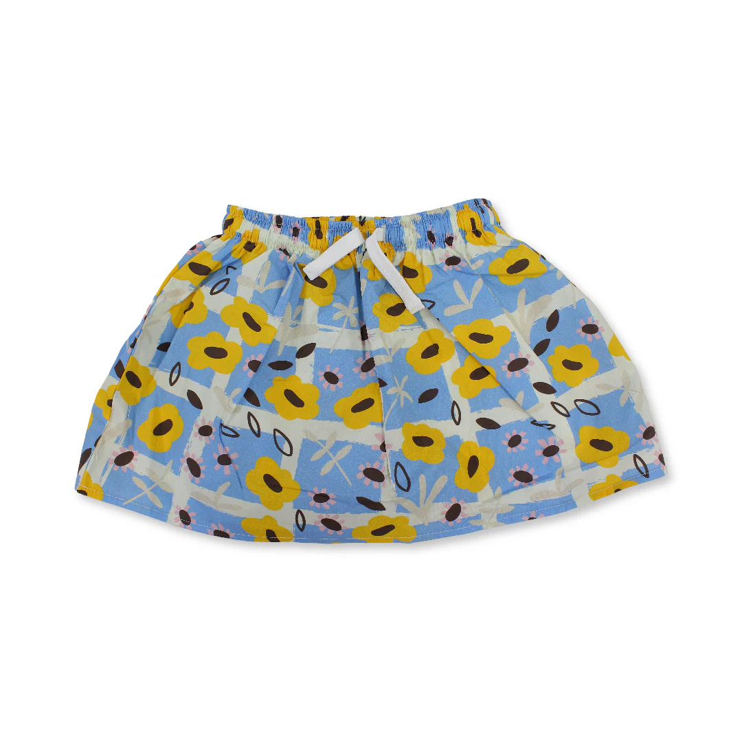 Girls Cotton Skirt – Baby Blue with Flowers Print - Image 6