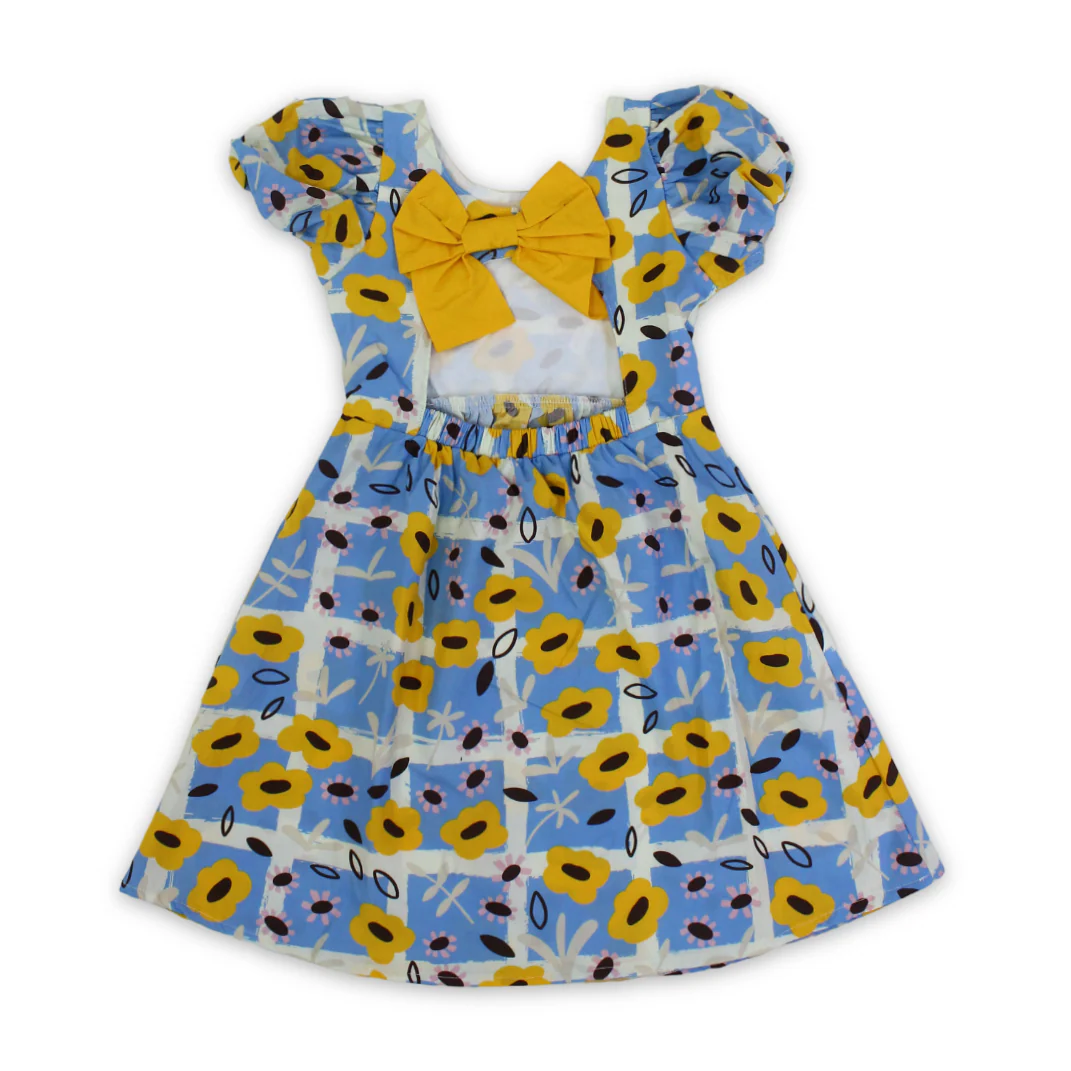 Girls Cotton Dress – Baby Blue with Flora Print - Image 2