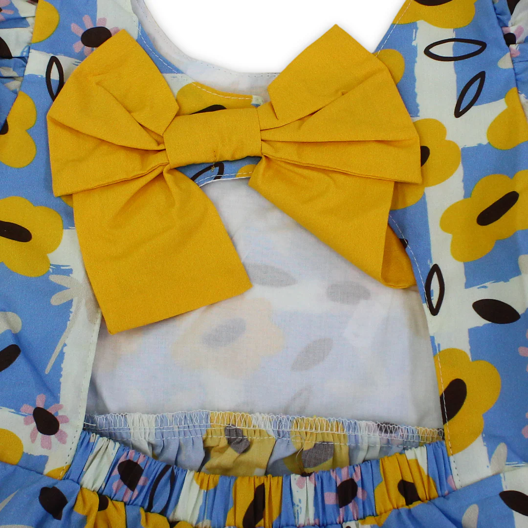 Girls Cotton Dress – Baby Blue with Flora Print - Image 3
