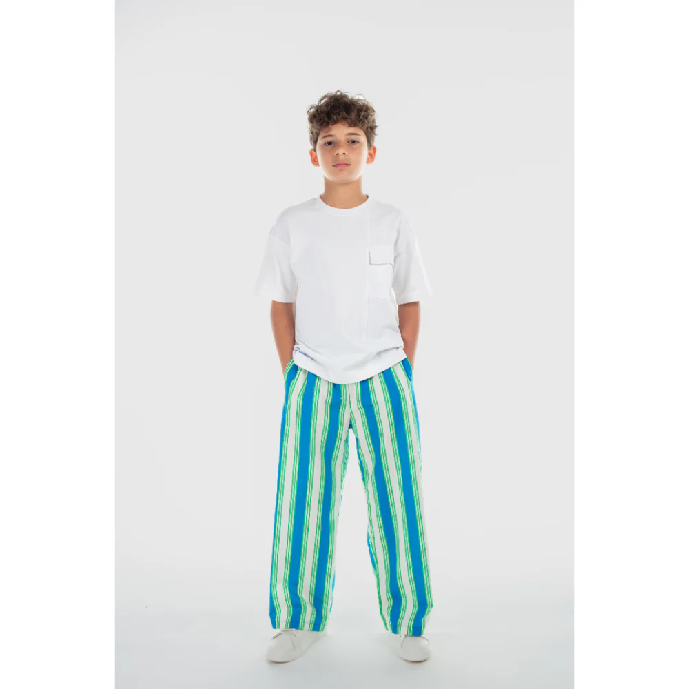 Unisex Cotton Pants – Blue & Off-White - Image 4