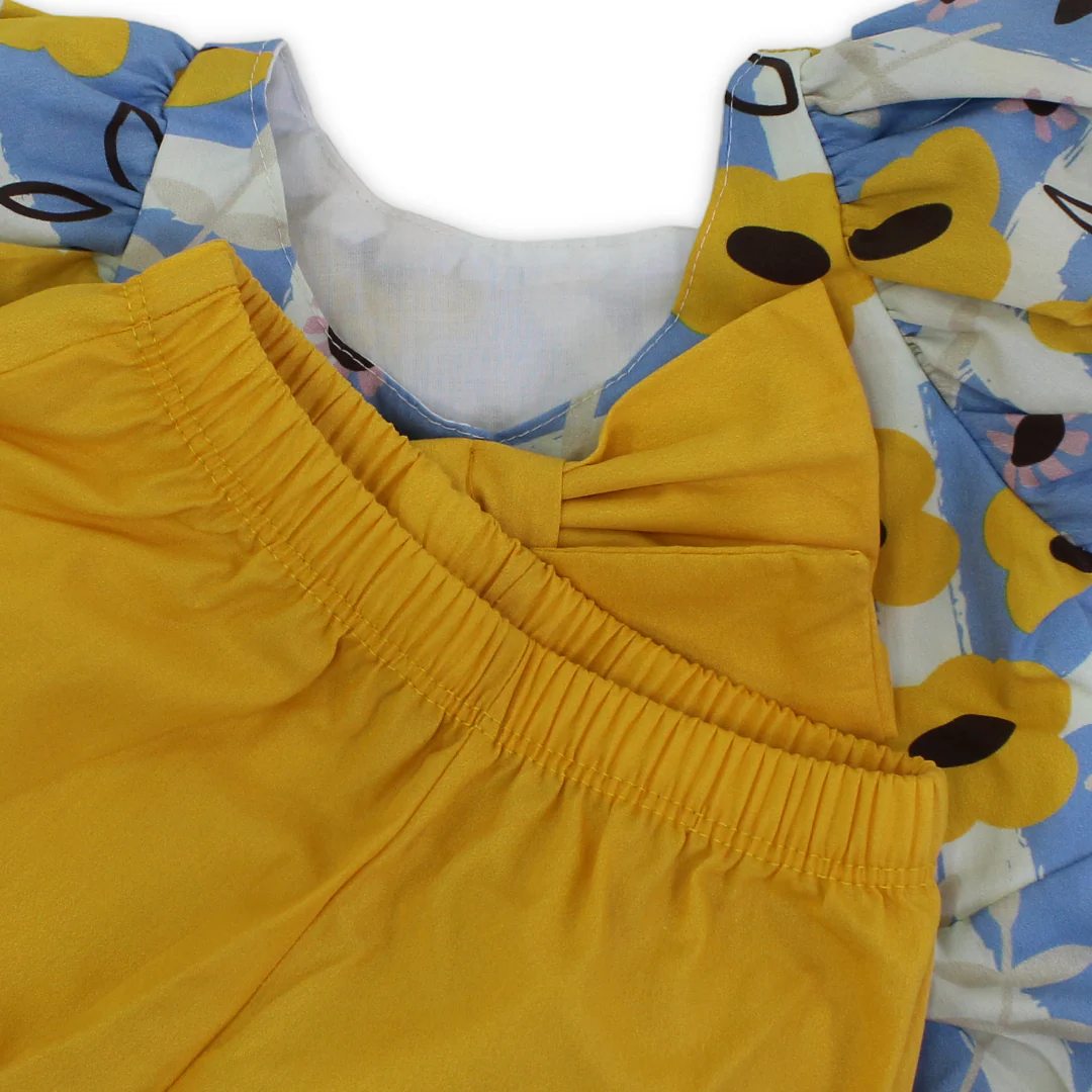Baby Girls Cotton Sleeveless Dress – Baby Blue & Yellow with Flowers Print - Image 7