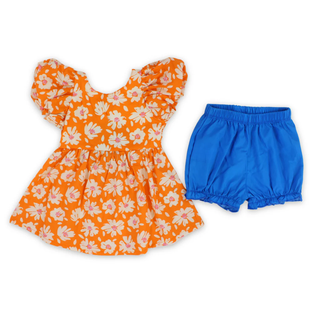 Baby Girls Cotton Dress – Orange with Flowers Print - Image 5