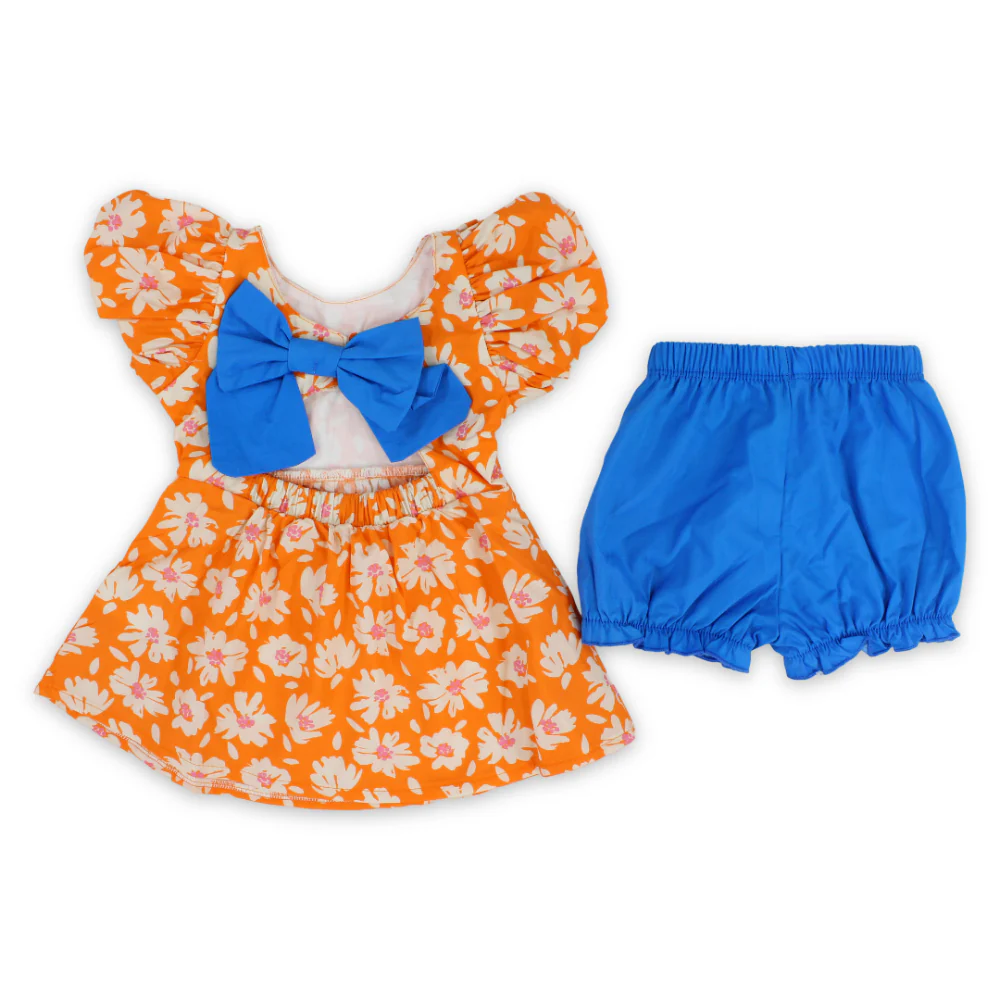 Baby Girls Cotton Dress – Orange with Flowers Print - Image 6