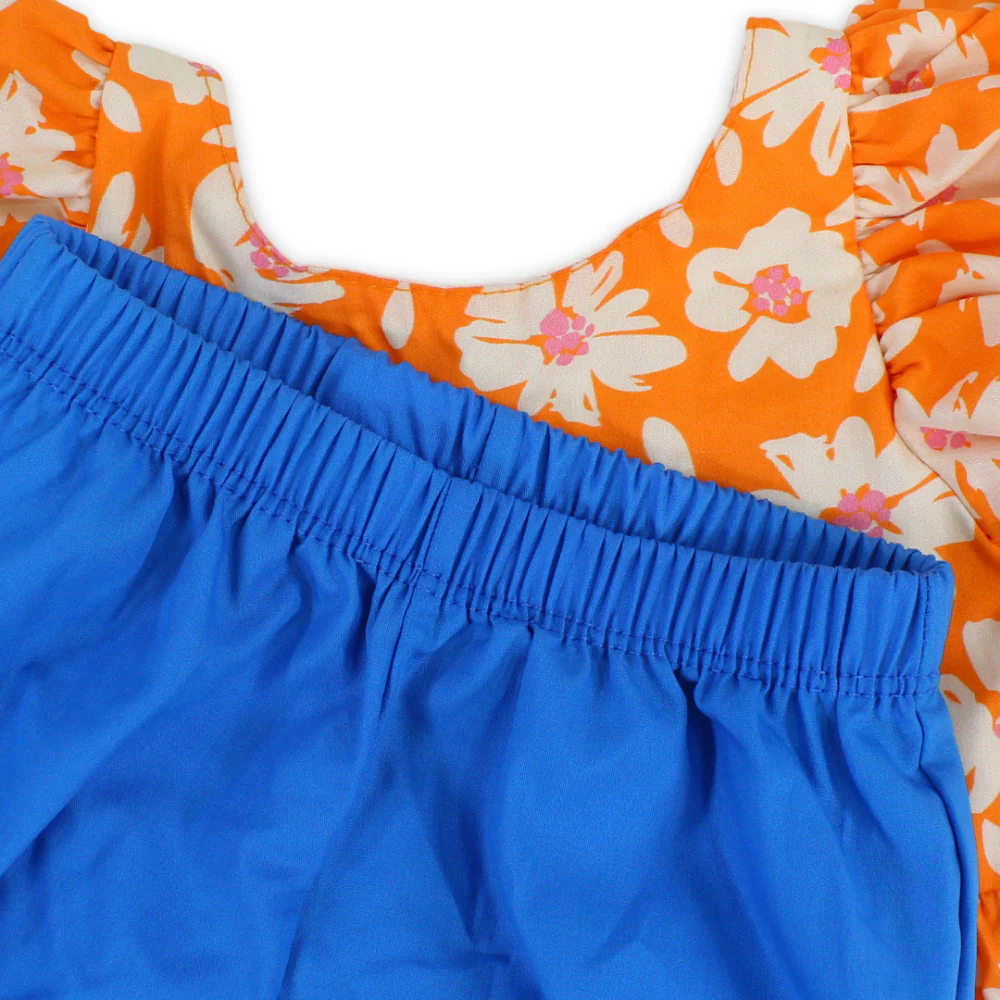 Baby Girls Cotton Dress – Orange with Flowers Print - Image 7