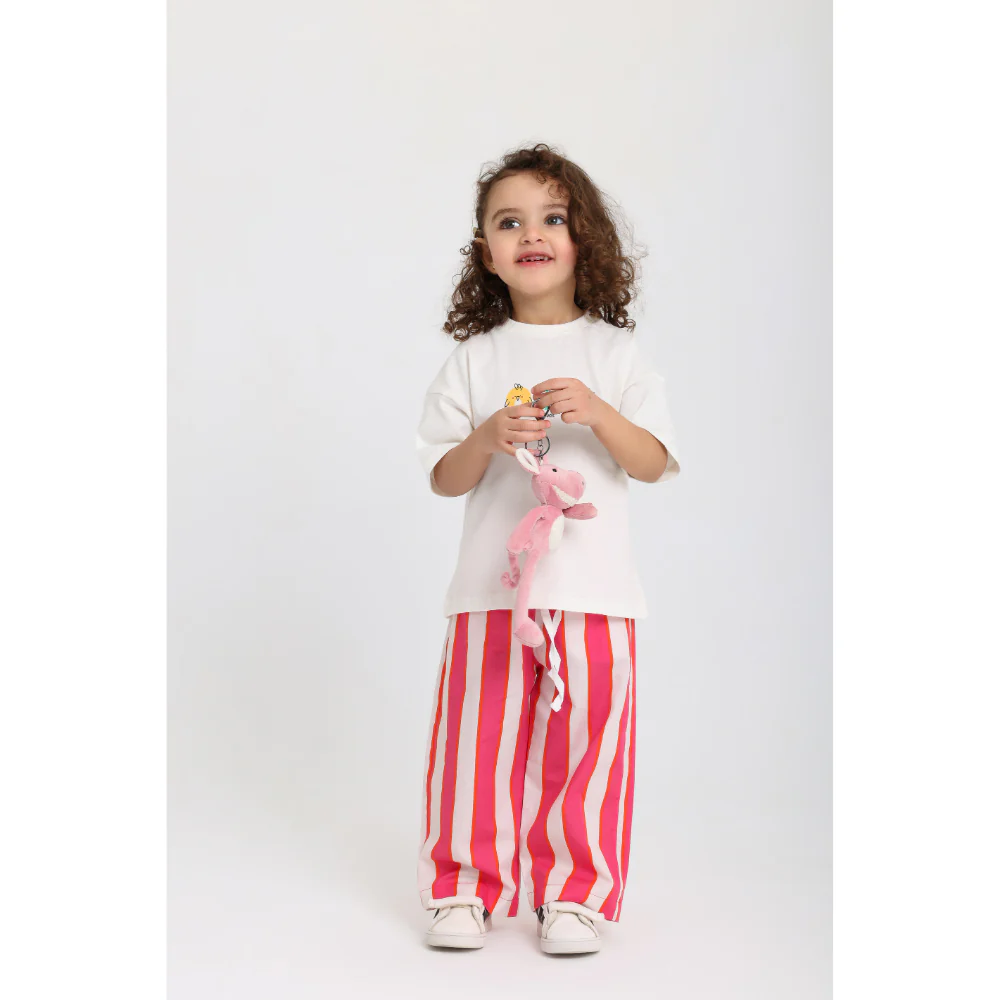 Baby Girls Cotton Pants – Fuchsia & Off-White - Image 3