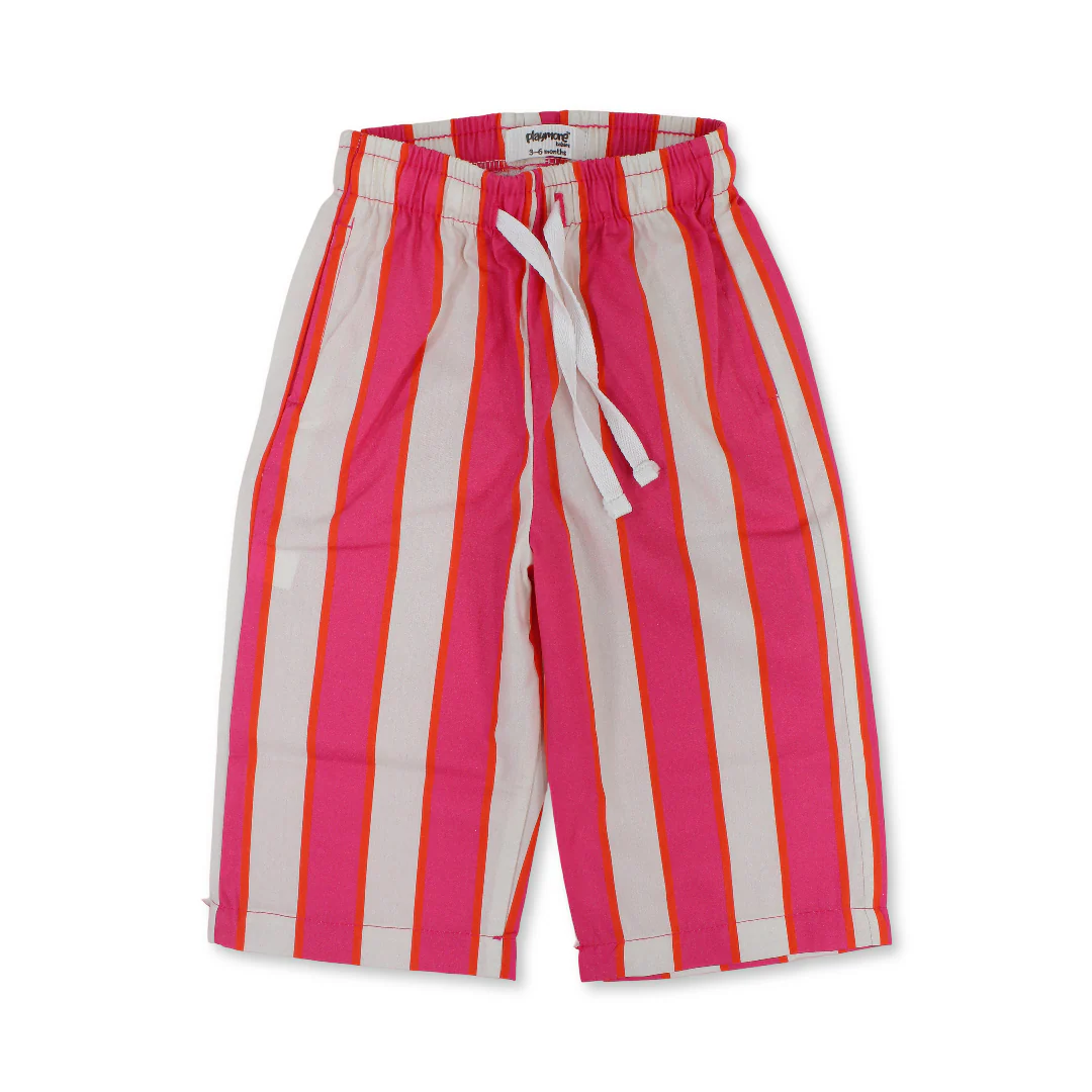 Baby Girls Cotton Pants – Fuchsia & Off-White - Image 4