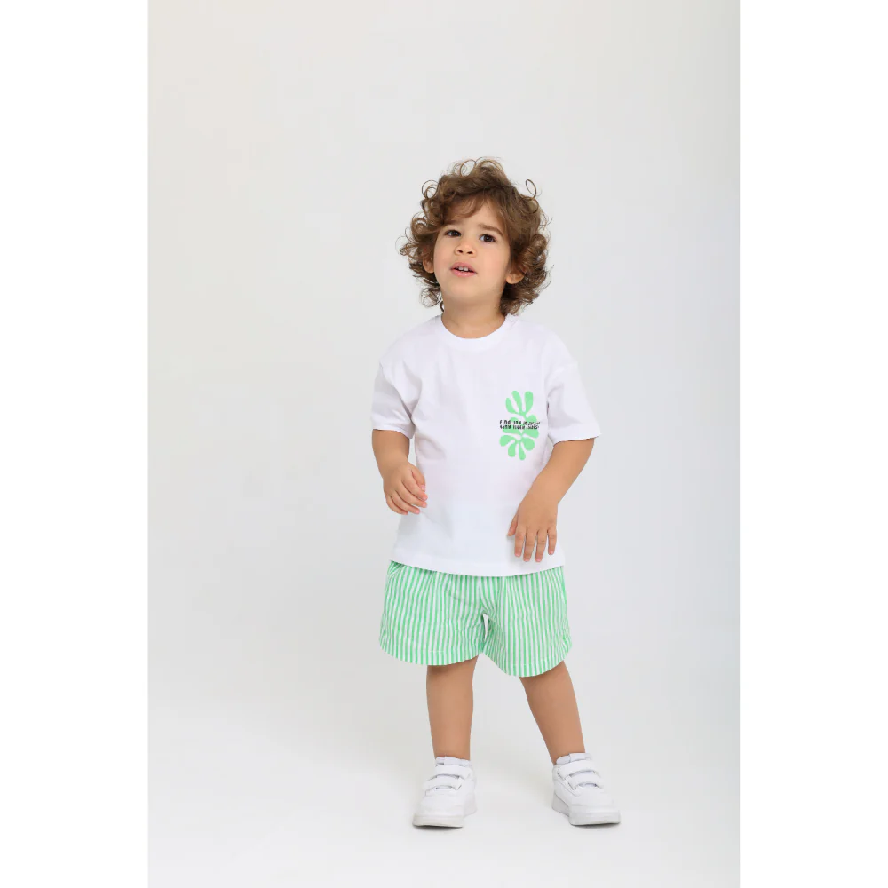 Baby Boys Cotton Outfit Set – White & Green with "Find Joy" Print - Image 3