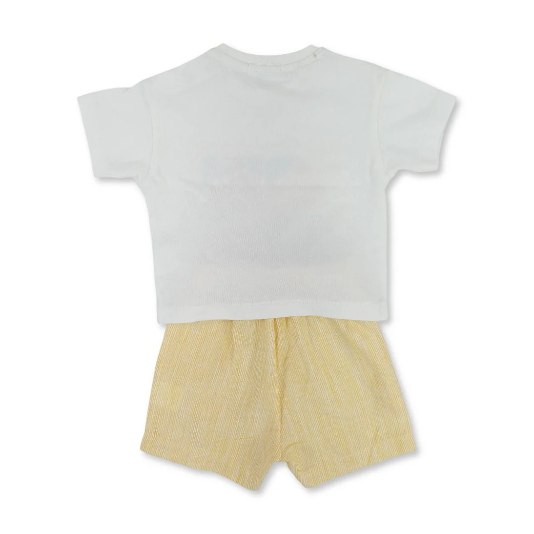 Unisex Baby Cotton Outfit Set – Off-White & Yellow Printed - Image 6