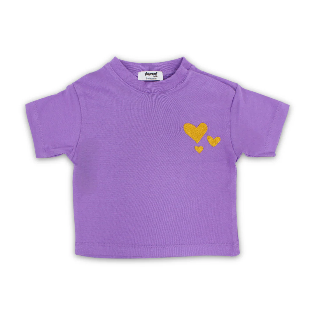 Baby Girls Cotton T-Shirt – Purple with Hearts Embroidery