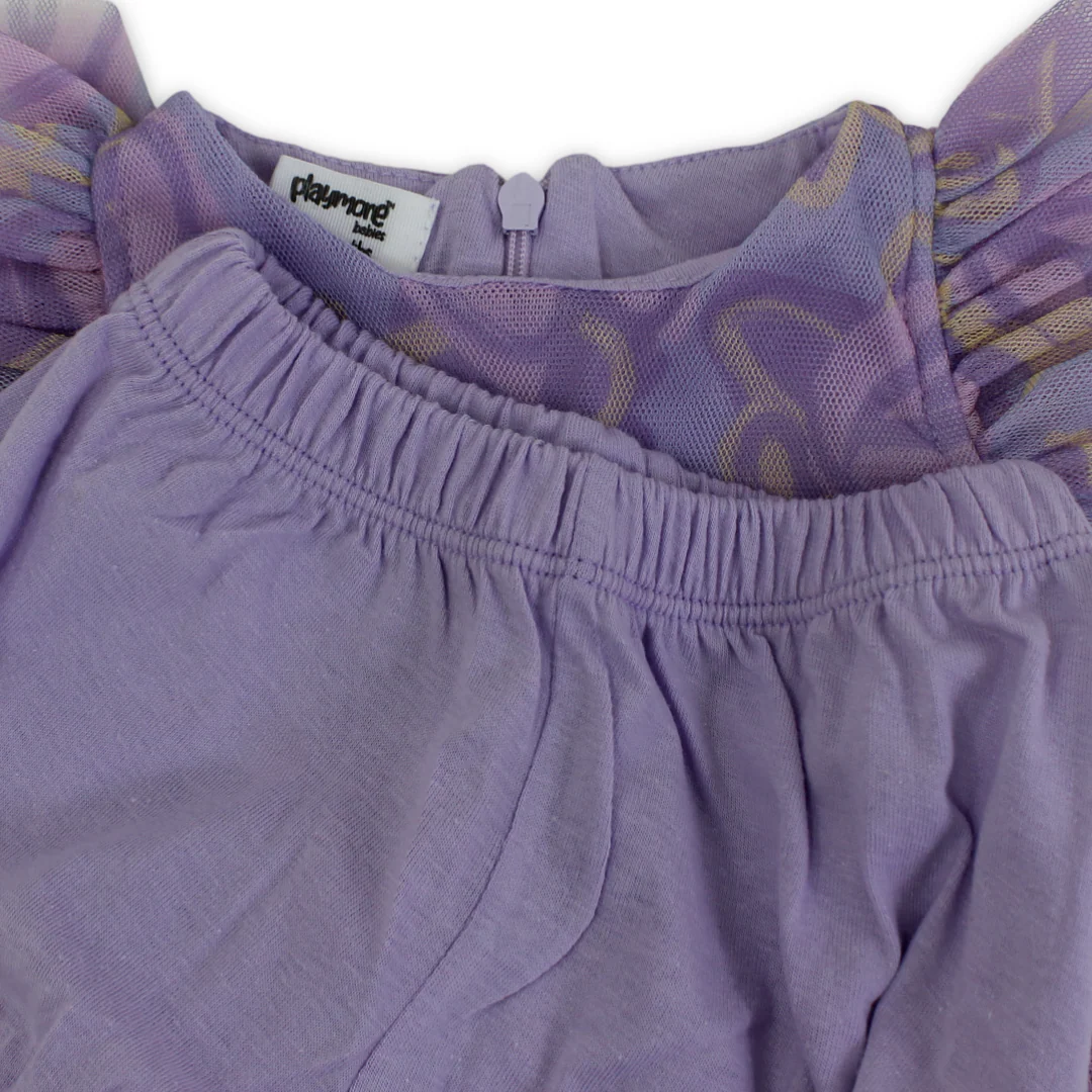 Baby Girls Tulle Sleeveless Dress – Purple with Flowers Print - Image 7