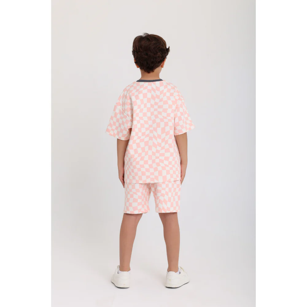 Boys Cotton Outfit Set – Off-White & Salmon with "Play The Day Away" Embroidery - Image 2