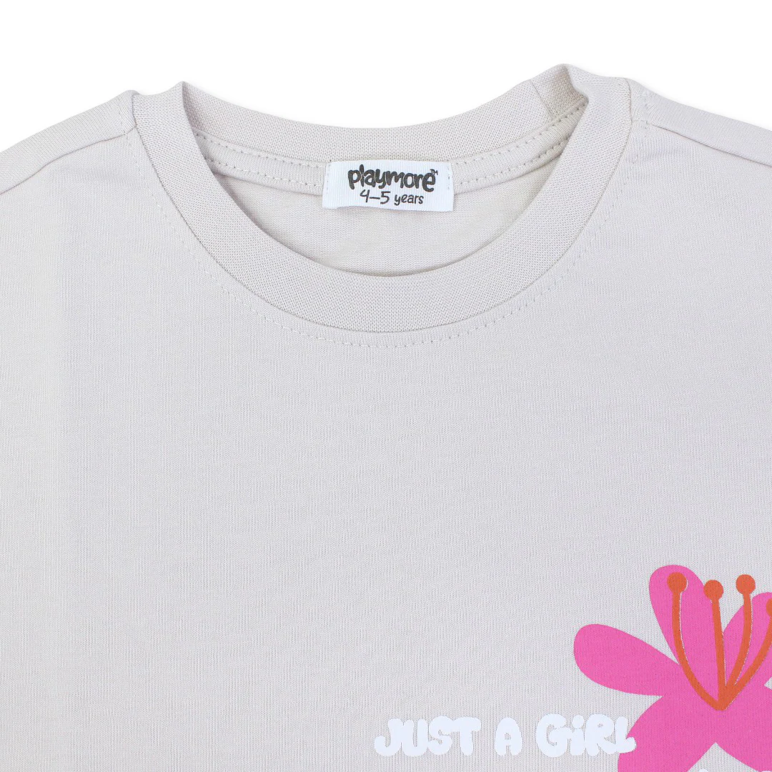 Girls Cotton T-Shirt – Beige "Just a Girl Who Loved Flowers" Print - Image 6