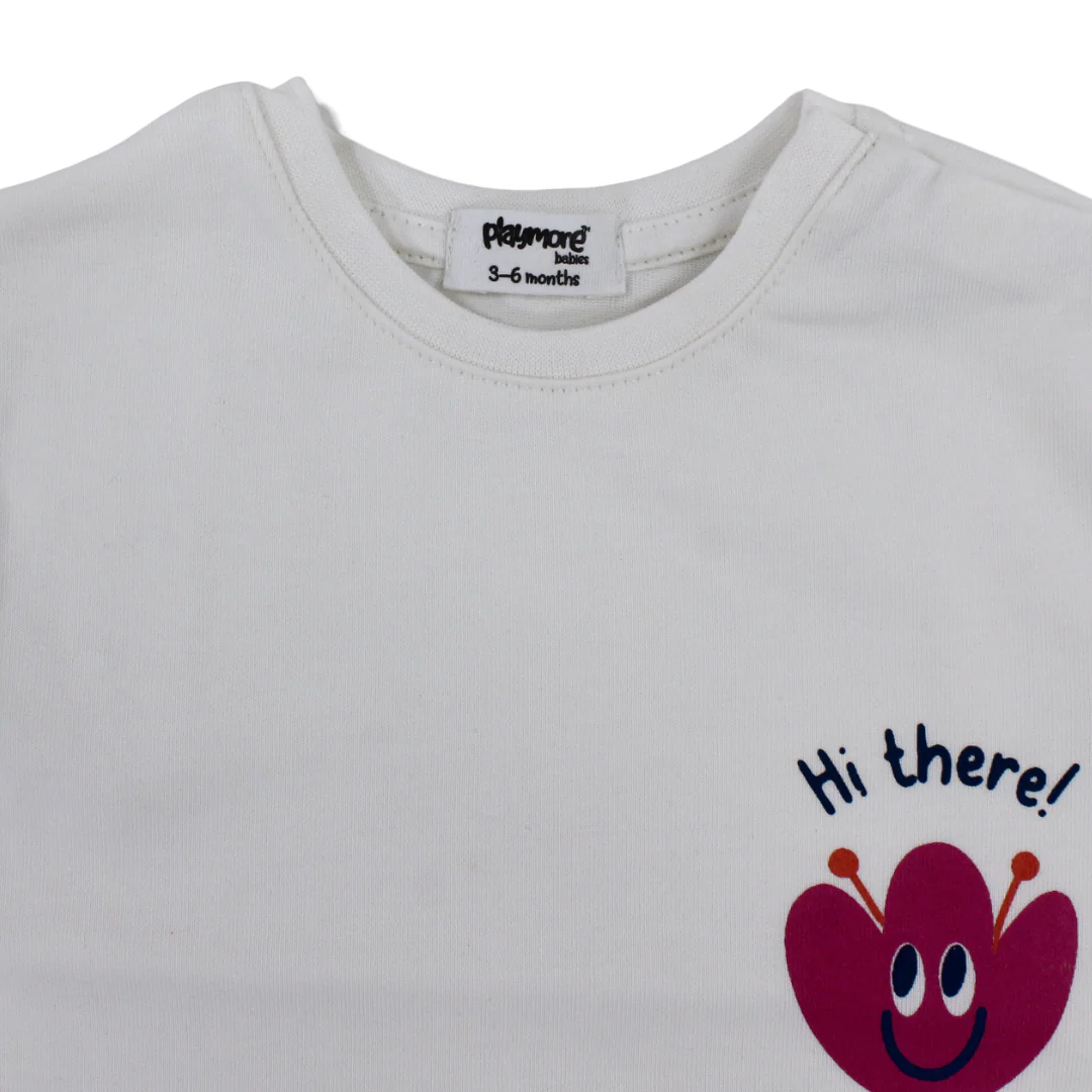 Baby Girls Cotton T-Shirt – Off-White with Flower Print - Image 6