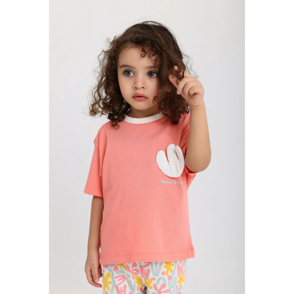 Baby Girls Cotton Outfit Set – Watermelon with "Bloom Little Flower" Print - Image 4