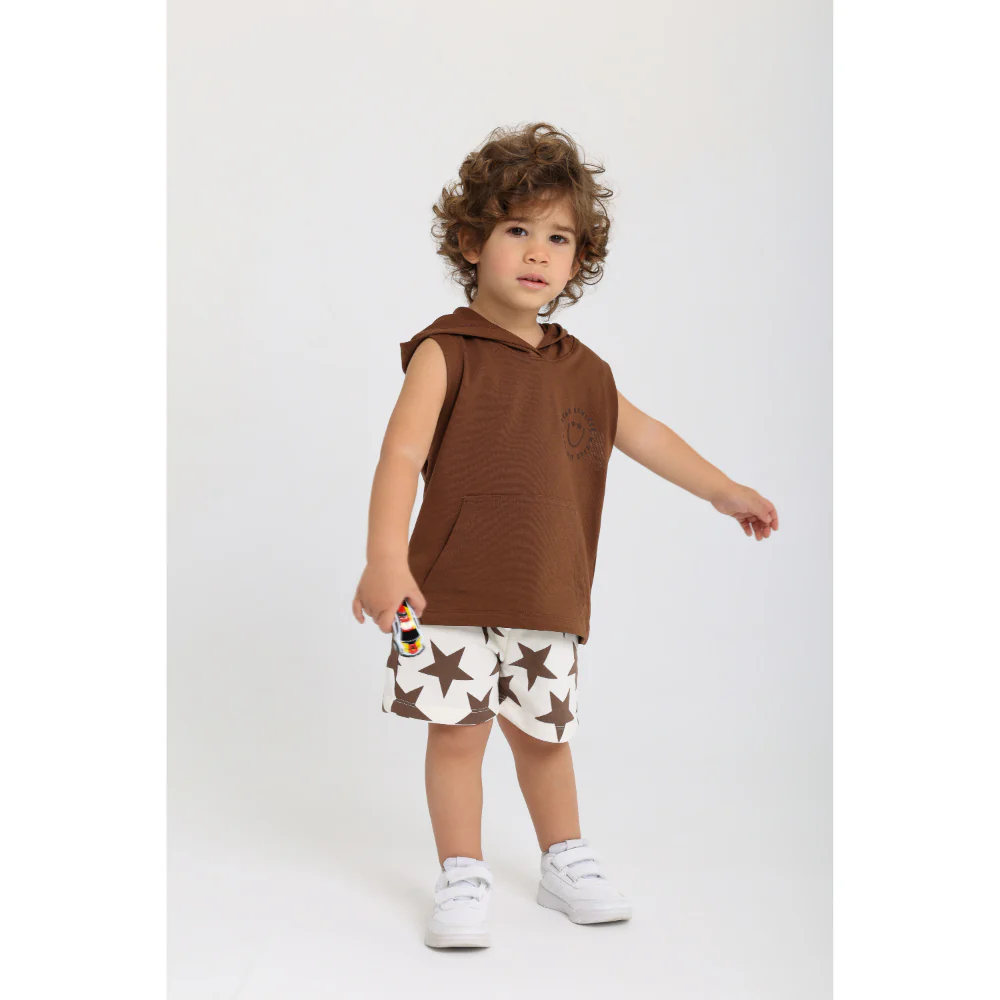 Baby Boys Cotton Shorts – Off-White with Stars Print