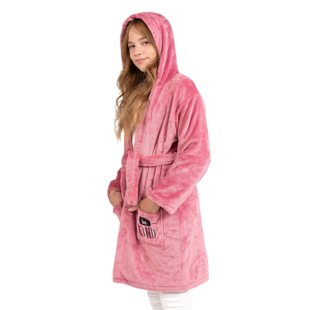 Girls Velvet Robe – Dustypink with "Love Be Kind" Design - Image 4