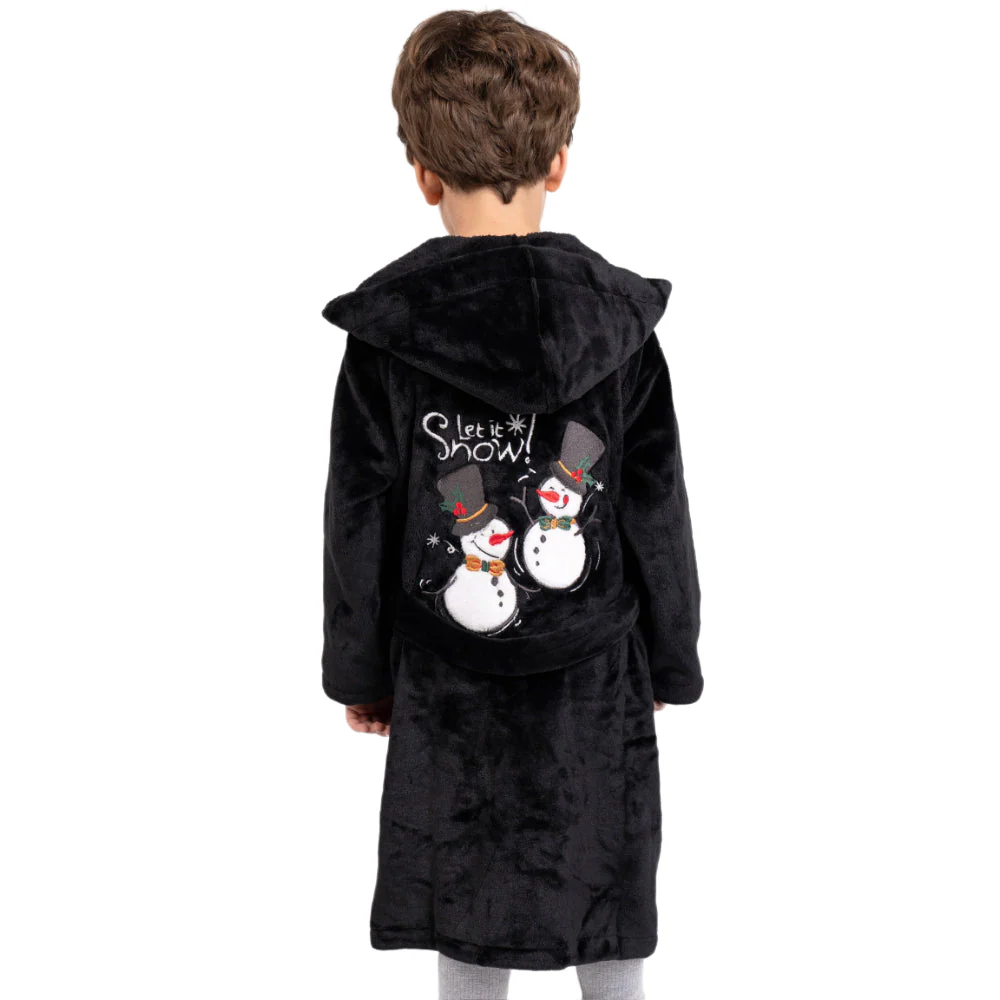 Unisex Velvet Robe – Black with "Let it Snow" Design - Image 2