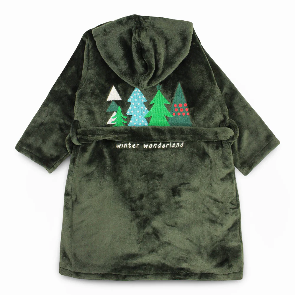 Unisex Velvet Robe - Dark Green with "Winter Wonderland" Design - Image 6