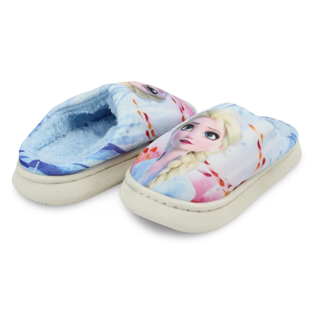 Girls Fur Slippers – Baby Blue with Frozen Print - Image 2