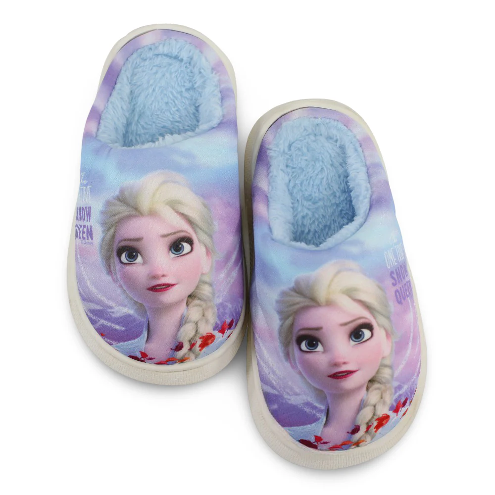 Girls Fur Slippers – Purple with Frozen “Snow Queen“ Print - Image 3