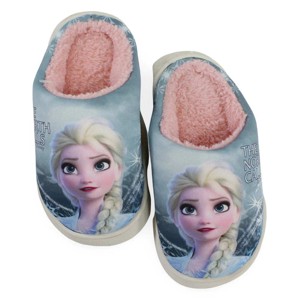 Girls Fur Slippers – Mint with Frozen “The North Calls” Print - Image 3