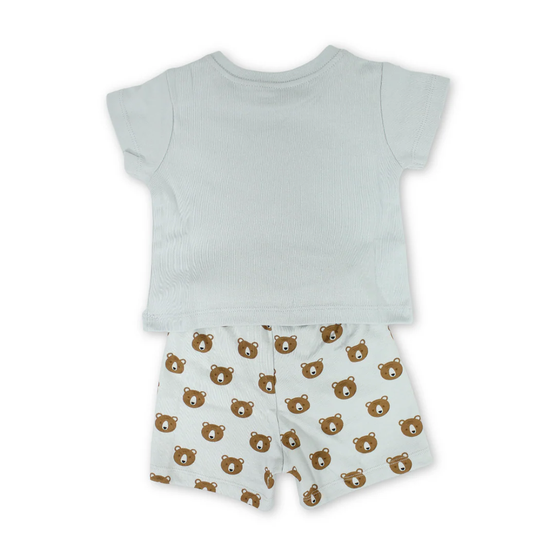 Baby Girls Cotton Pajama – Grey with "Bonjour" Embroidery - Image 2