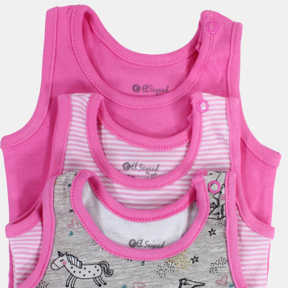 Pack of 3 - Baby Girls Cotton Underwear Bodysuit Pinkish with Unicorn Design - Image 3