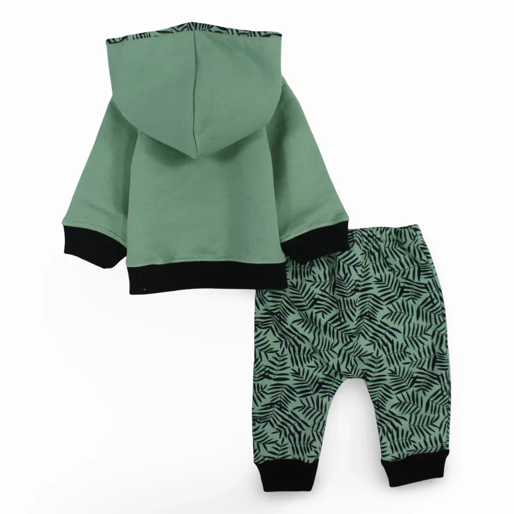Baby Boys Cotton Hooded Pajama Set - Green with Giraffe Design - Image 3