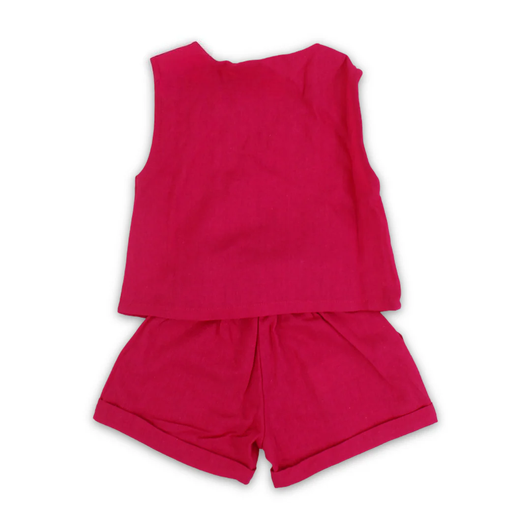 Girls Linen Sleeveless Outfit Set – Fuchsia - Image 2