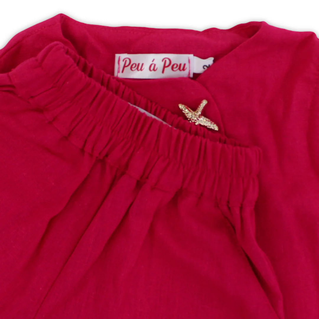 Girls Linen Sleeveless Outfit Set – Fuchsia - Image 3