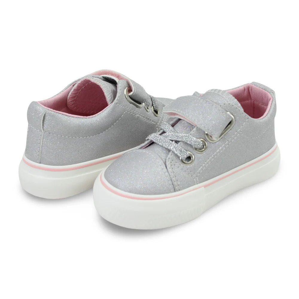 Girls Leather Sneakers – Silver - Image 2