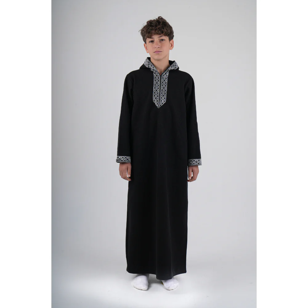 Boys Long-Sleeved Hooded Jilbab – Black