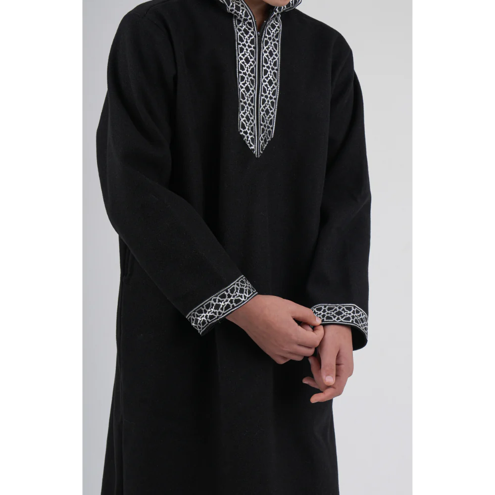 Boys Long-Sleeved Hooded Jilbab – Black - Image 3