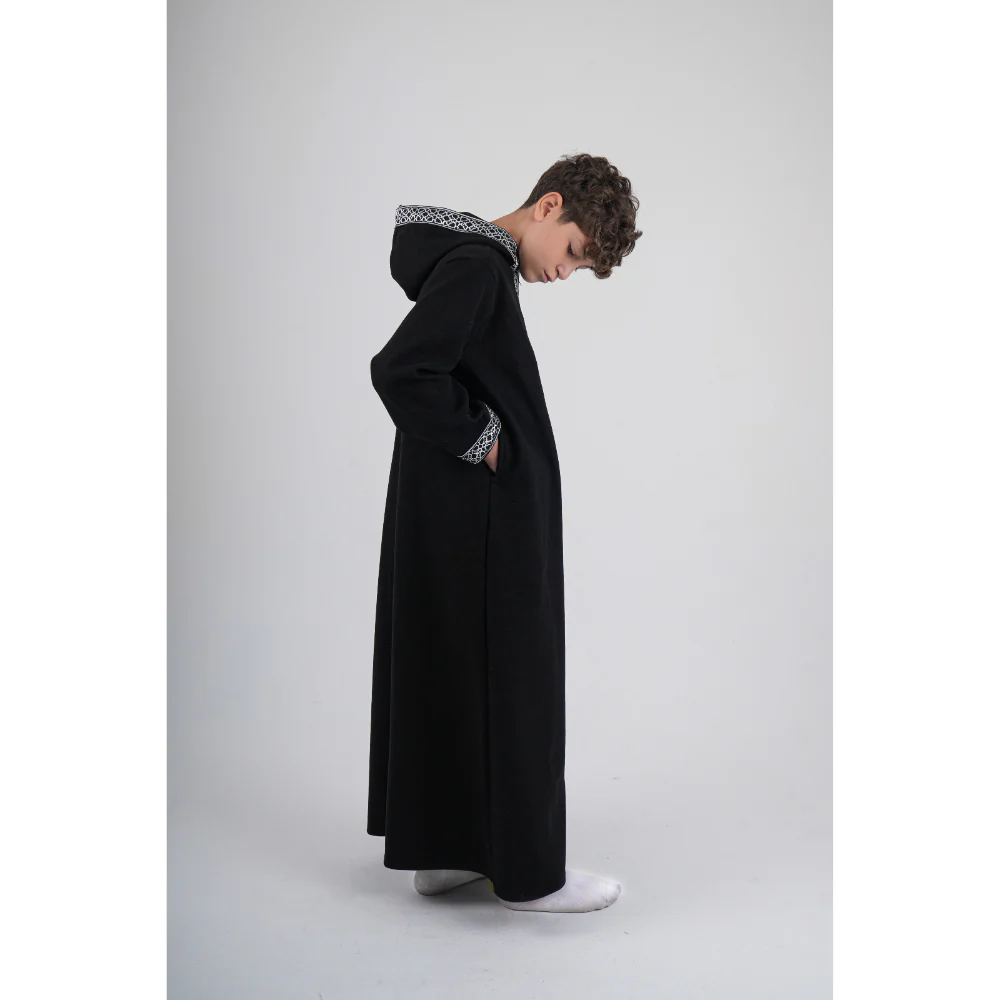 Boys Long-Sleeved Hooded Jilbab – Black - Image 4